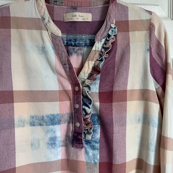 Anthropologie Isabella Sinclair Plaid Popover Blouse XS Oversize - Picture 5 of 10